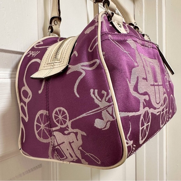 Coach Horse & Carriage Purple Canvas White Leather Trim Satchel Vintage Y2K - Picture 3 of 11